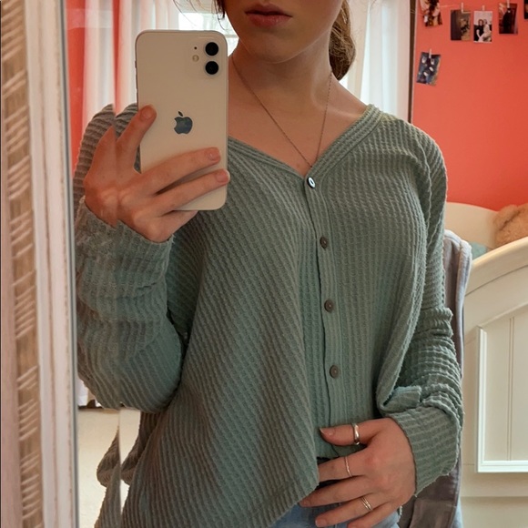 Women’s Blue V-neck Sweater - Picture 2 of 5